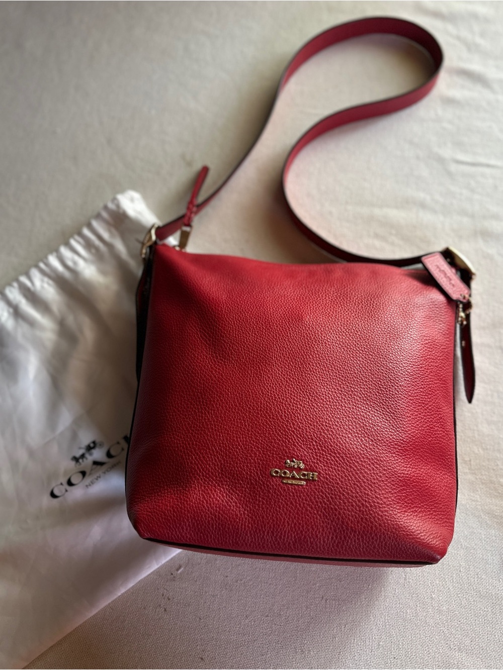 COACH Val Duffle Red Pebbled Leather Crossbody/Shoulder Bag